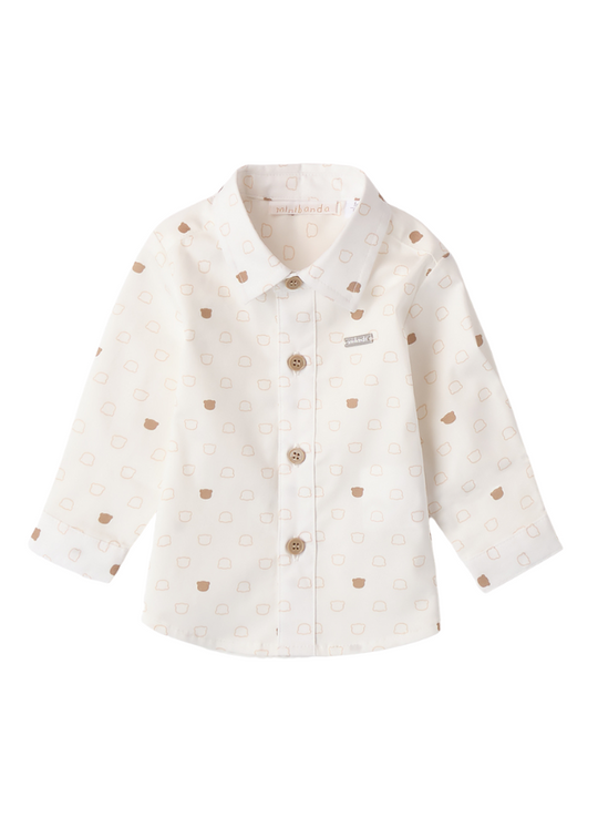 Cream Long Sleeve Shirt with Beige Bears Print 3A603.00 Miniband