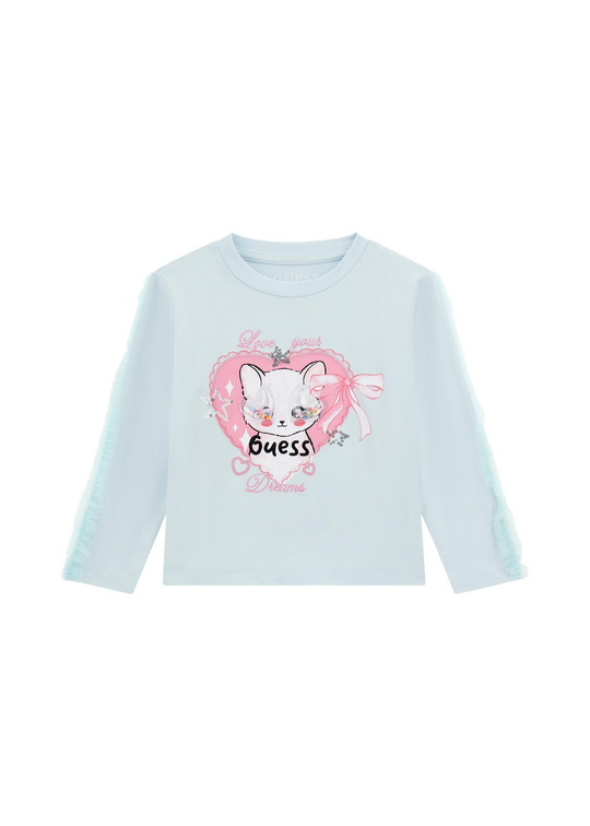 Bluza Bleu cu Maneca Lunga cu Imprimeu Pisica Roz K5YI03 K6YW4 A70J Guess