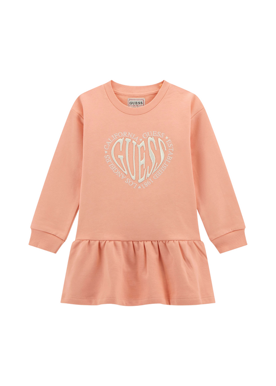 Rochie Bumbac Somon cu Maneca Lunga si Logo cu Inima K5YK11 KAD74 G6L9 Guess