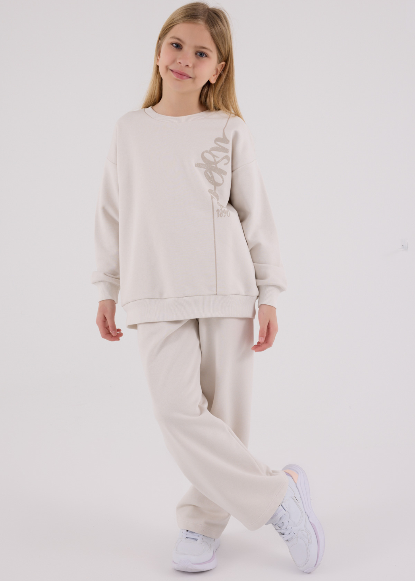 Trening 2 Piese Bej Bluza Sport Oversize si Pantaloni Lungi Evazati US2304-4 Us Polo Assn