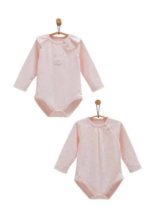 Set 2 Body cu Maneca Lunga Roz cu Iepure BK1483 Mell Sweet Baby