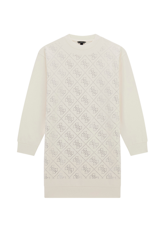 Rochie Crem cu Maneca Lunga cu Model Monograme din Strasuri J5YK02 KA6V4 G012 Guess