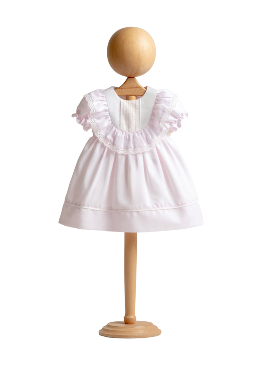 Rochie Roz cu Maneca Scurta cu Volan pe Bust 4489 MyMio