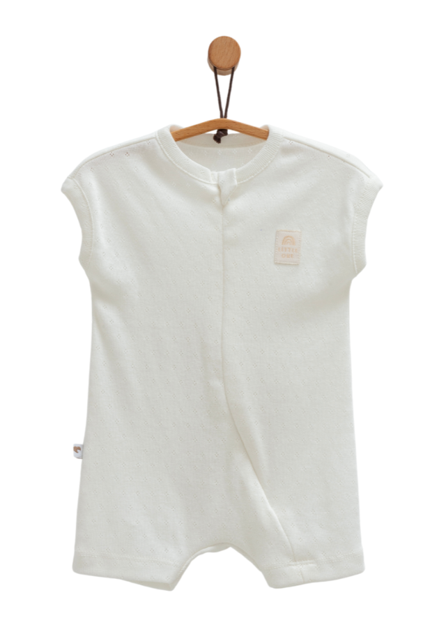 Salopeta Scurta Crem Bumbac Perforat cu Fermoar Move Boy TE1709 Mell Sweet Baby