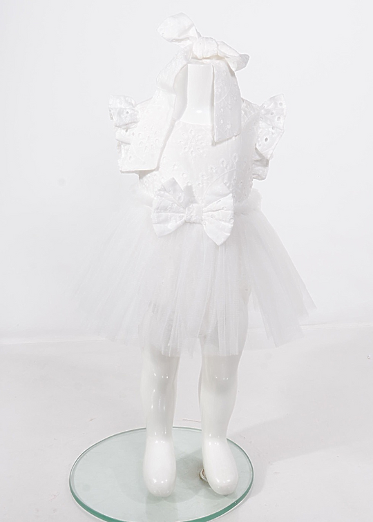 Body Ivory Bust din Bumbac Broderie Sparta cu Volan Tulle Fara Maneci M0639 Connie Baby