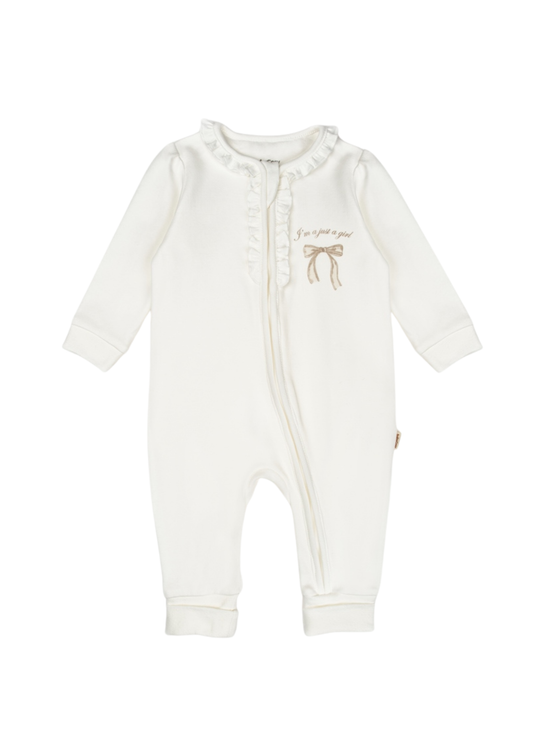 Salopeta Lunga Bumbac Organic Crem cu Fermoar Imprimeu Funda Bej CSY8151 Baby Cosy