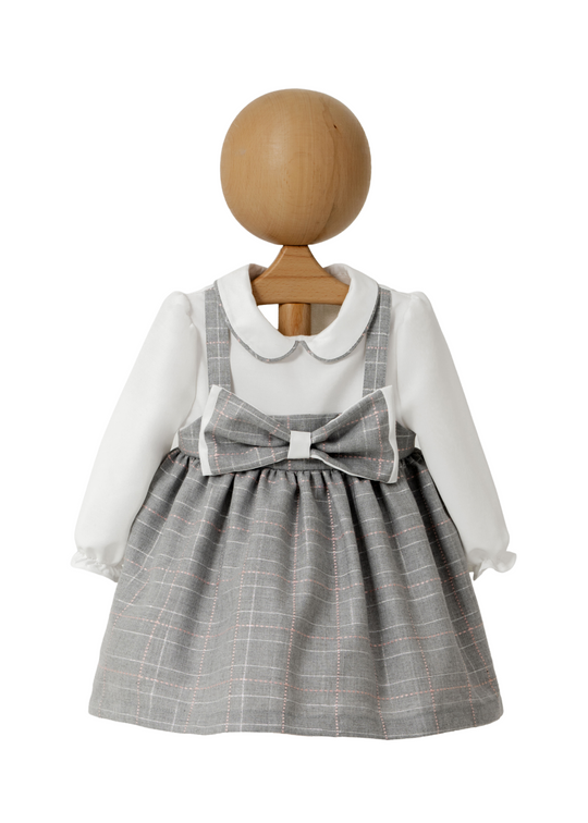 Rochie Maneca Lunga Fusta Gri cu Funda si Bust Crem 4550 MyMio