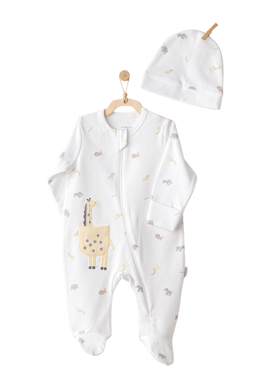 Long White Jumpsuit with Giraffe Zipper Closure and Frill AC25803 Andywawa