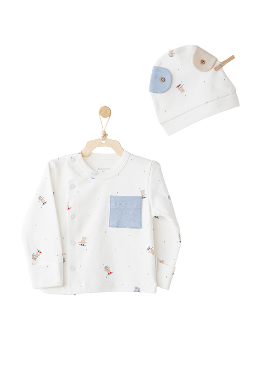 Set 3 Piese Crem cu Bleu cu Ursi AC26073 Andywawa