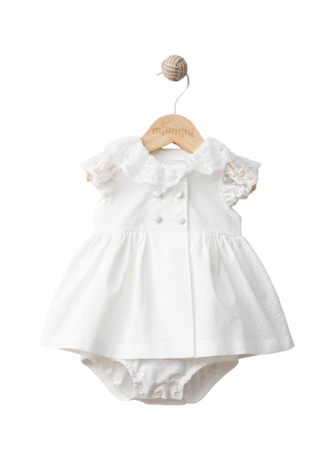 Body cu Maneca Scurta Alb Imprimeu Flori Mici Ivory cu Guler din Dantela 4301 MyMio