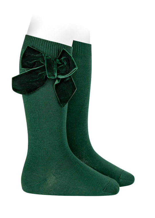 Long Cotton and Nylon Socks Green with Velvet Bow 24892 Condor
