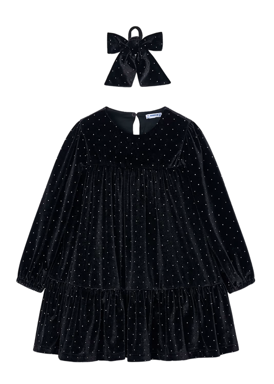 Rochie Neagra din Catifea cu Buline si Maneca Lunga 4930 – Mayoral