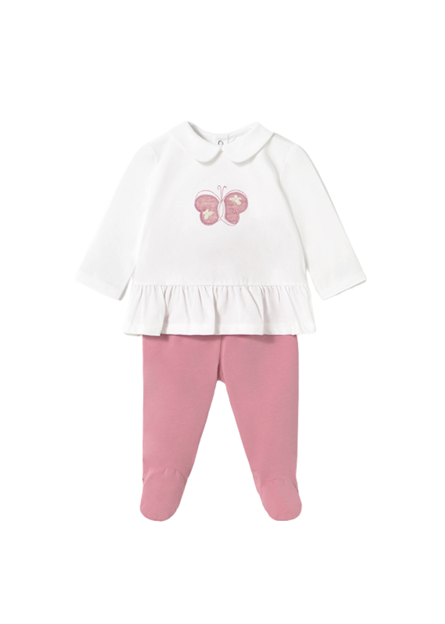 Pijama 2 Piese Bluza si Pantaloni Crem cu Frez cu Fluture 1586 Mayoral