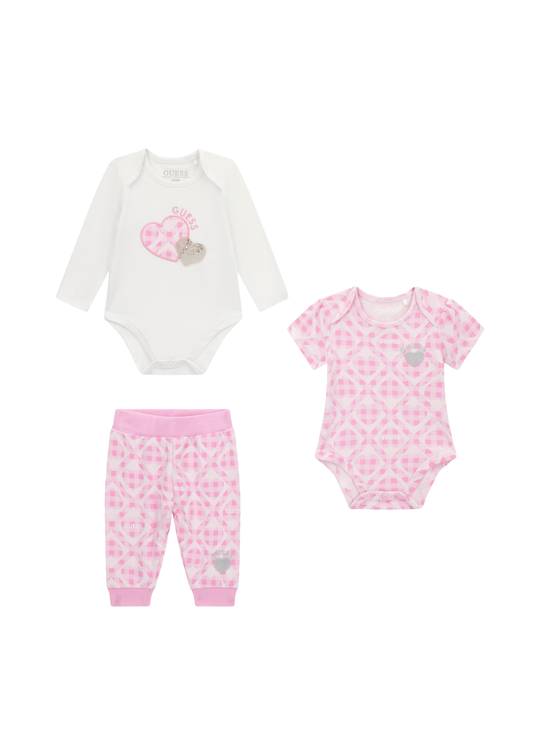 Set 3 Piese Alb cu Roz 2 Body si Pantaloni Lungi S6RG04 KA6W4 P499 Guess