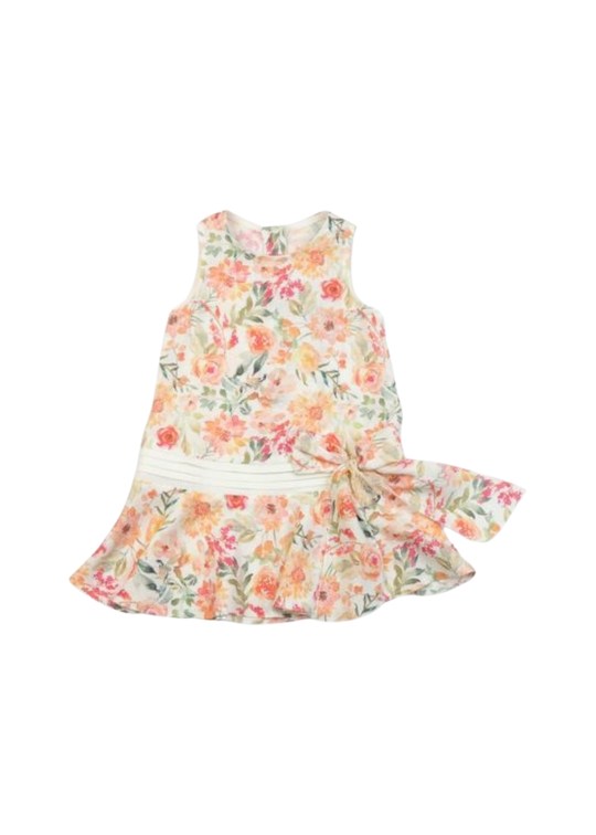 Rochie Crem cu Imprimeu Flori Galbene Fara Maneci 17037 Bebus