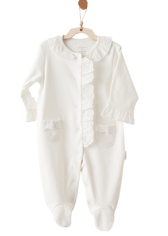 Salopeta Lunga Ivory cu Dantela Broderie Bumbac AC26640 Andywawa