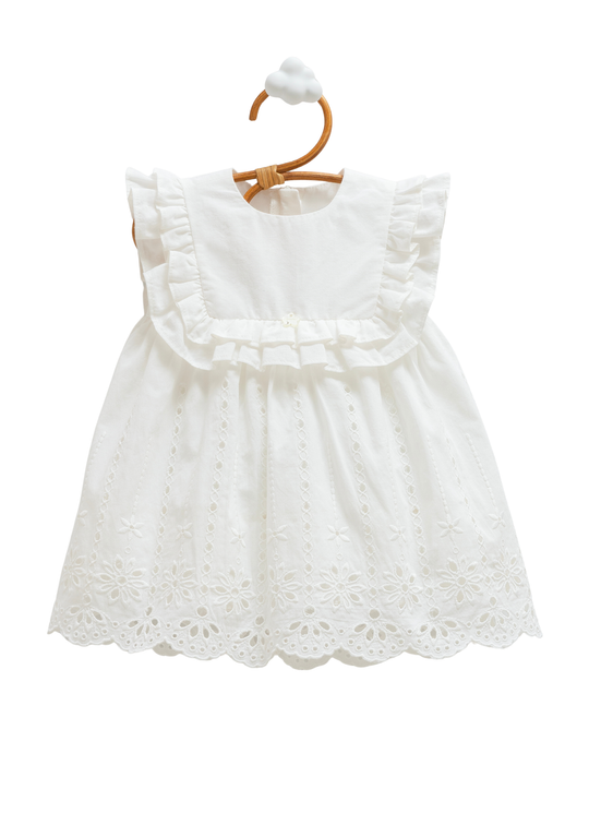 Ivory cotton dress with cutwork embroidery Soft lace art JIK2373 Mell Sweet Baby
