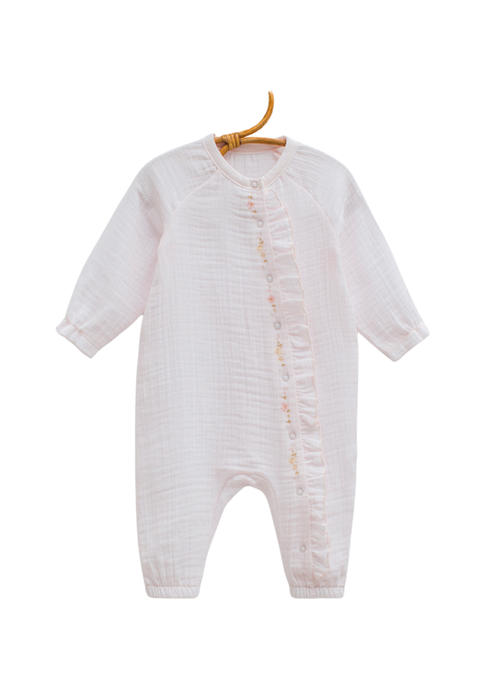 Salopeta Lunga din Muselina Roz TK2393 Mell Sweet Baby