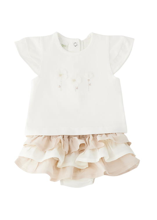 Set 2 Piese Tricou Crem si Fusta Volane Crem cu Bej din In 4.G211/00 iDO