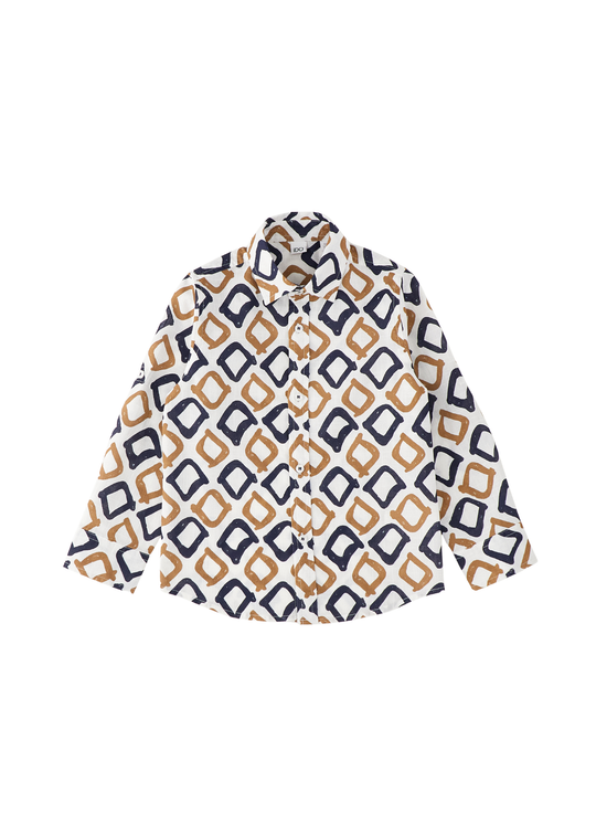 Camasa Alba cu Maneca Lunga Imprimeu Bleumarin si Bej 4.G237/00 iDO
