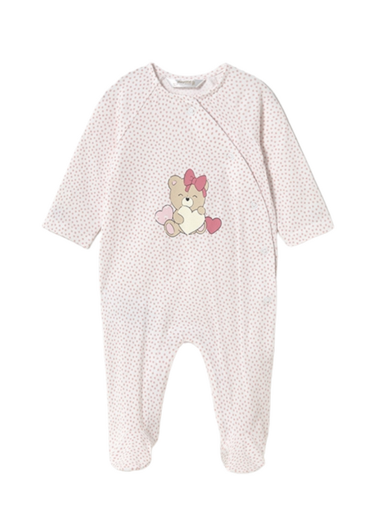 Long White Jumpsuit with Pink Peaks and Bear 1755 Mayoral