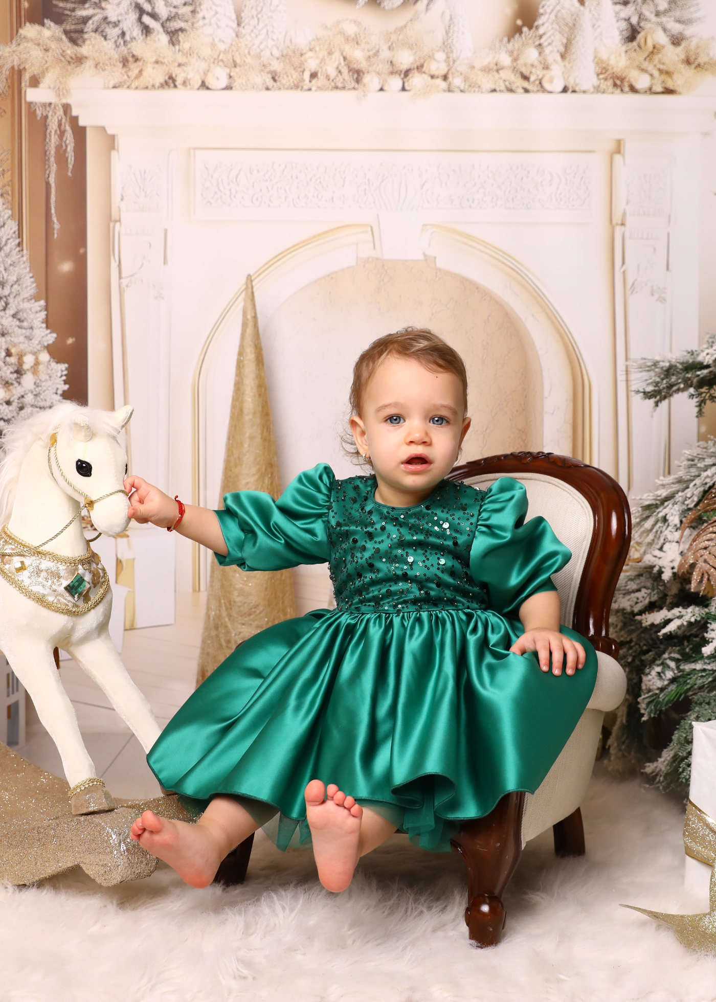 Elegant Olivia Green Dress with Train and Bow AnneBebe