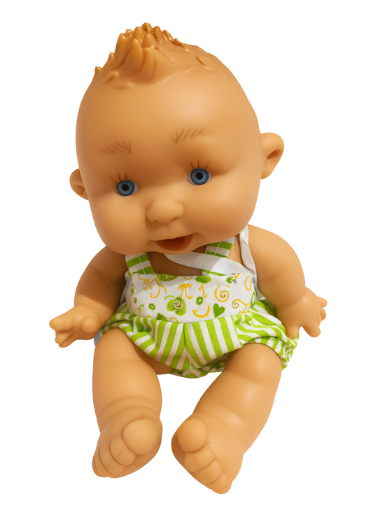 Papusa Parfumata Baietel cu Salopeta Scurta Verde cu Dungi - 21 cm - 0494 - Nines