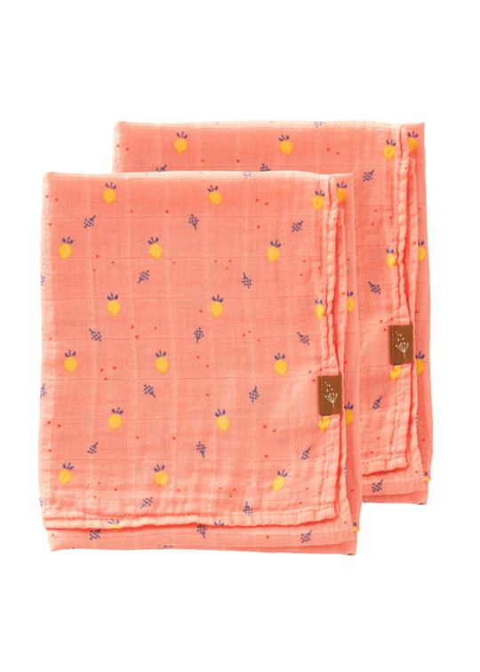 Set 2 Paturici Muselina din Bumbac Organic Frez cu Imprimeu Fructe 70x60 cm F115-55 Fresk