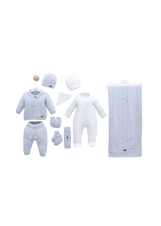 Set Maternitate 10 Piese Bleu cu Lana Merinos 3444 Leo King