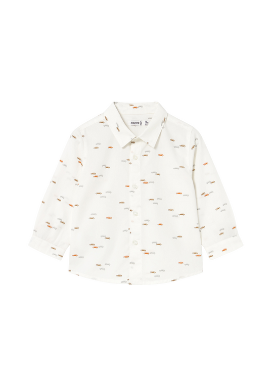 Camasa Alba cu Maneca Lunga Imprimeu Masini Gri si Portocalii 2107 col 88 Mayoral