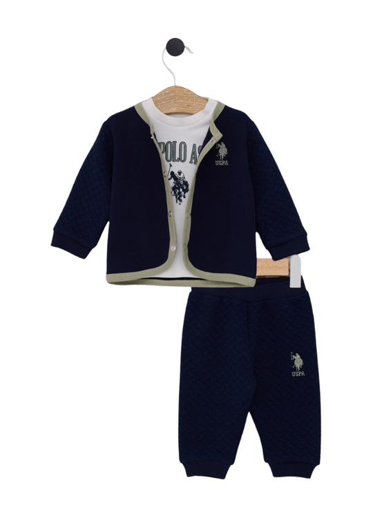 3 Piece Set Navy Blue Button Down Jacket and Pants and Ivory Blouse USB2067 V1 Us Polo Assn