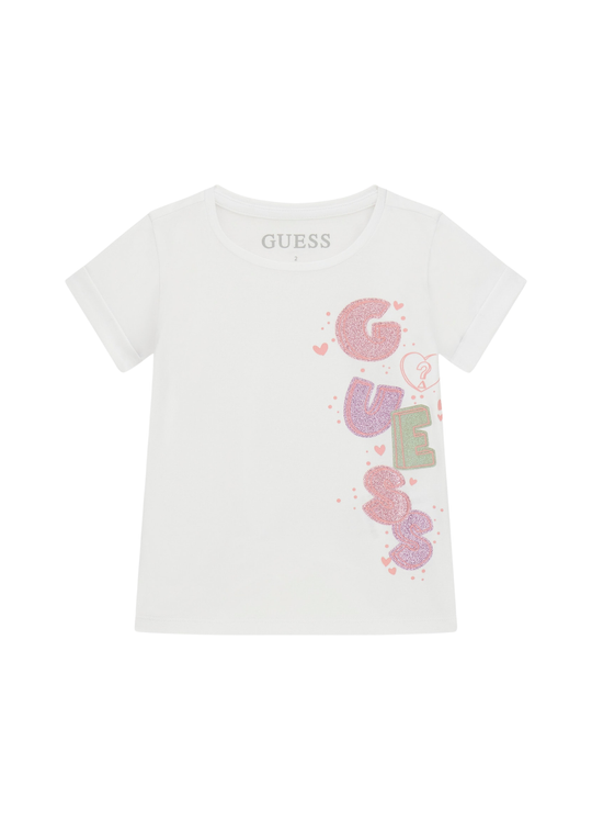 Tricou Alb cu Maneca Scurta Logo Roz cu Sclipici K6GI05 K6YW4 G011  Guess