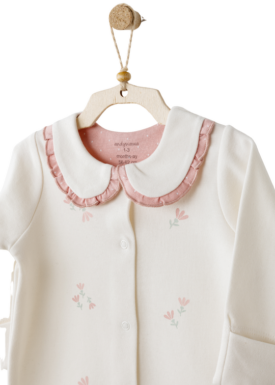 Salopeta Lunga Crem cu Flori Roz Ac26093 Andywawa