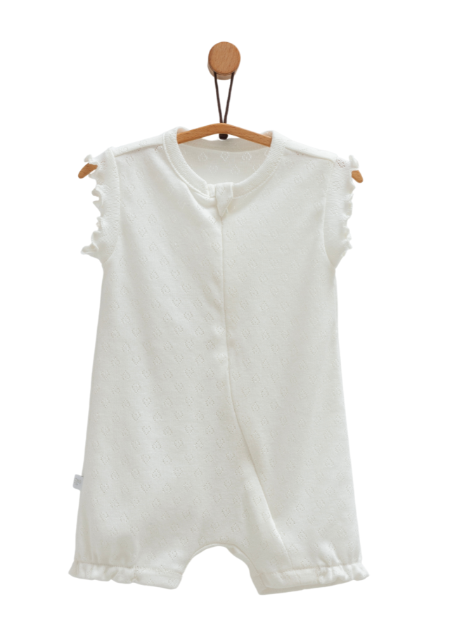 Salopeta Scurta Crem Bumbac Perforat cu Fermoar Move Girl TK1680 Mell Sweet Baby