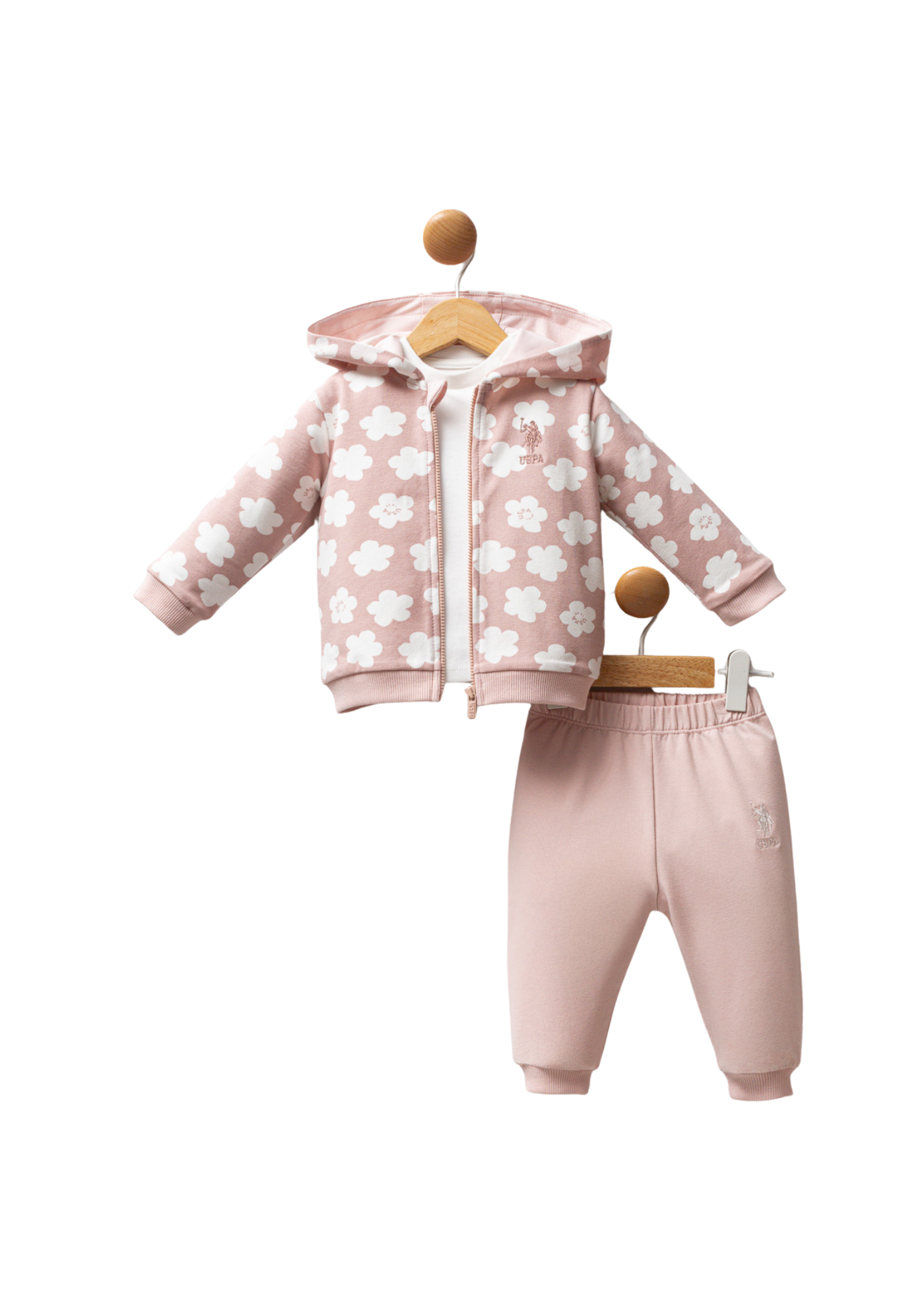 Trening 3 Piese Roz Pudra cu Flori USB2771 V1 Us Polo Assn