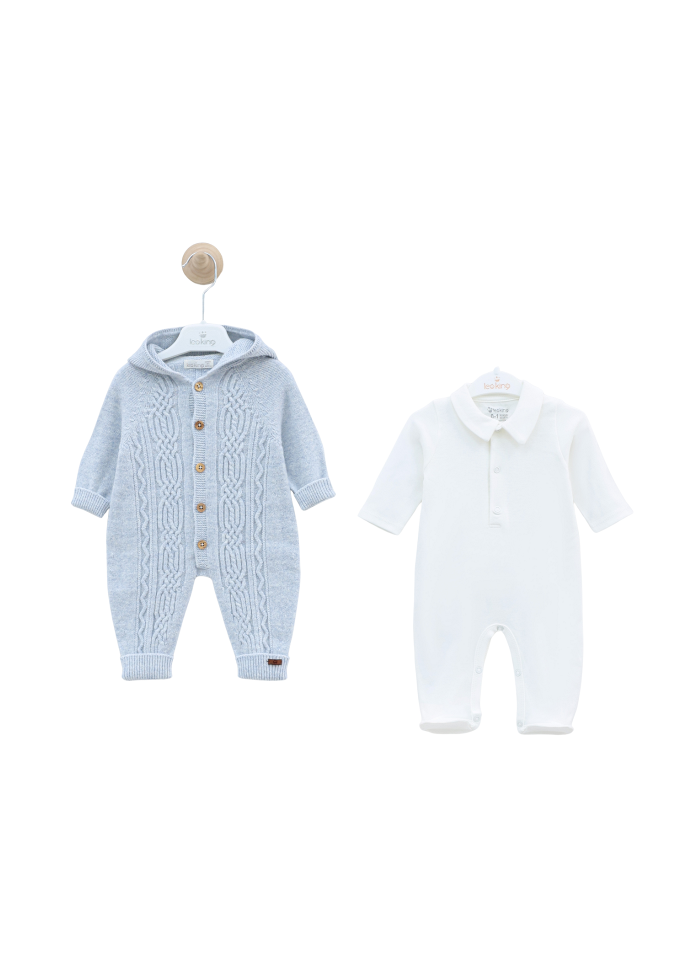 Set 2 Piese Combinezon Bleu cu Lana Merinos si Salopeta Lunga Bumbac 9336 Leo King