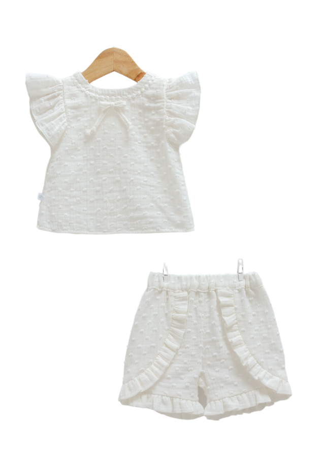 Set 2 Piese Crem Top cu Maneca scurta si Pantaloni Scurti din Bumbac cu Model 9709 Mell Sweet Baby