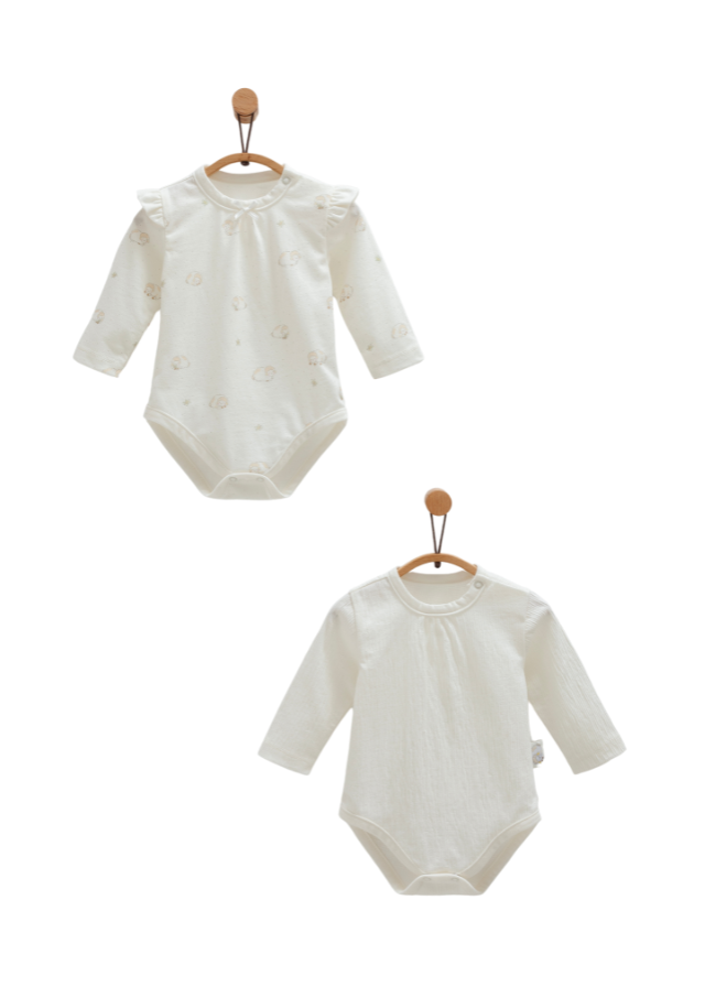 Set 2 Body Crem cu Maneca Lunga Imprimeu Oite Mini Lamb BK1408 Mell Sweet Baby