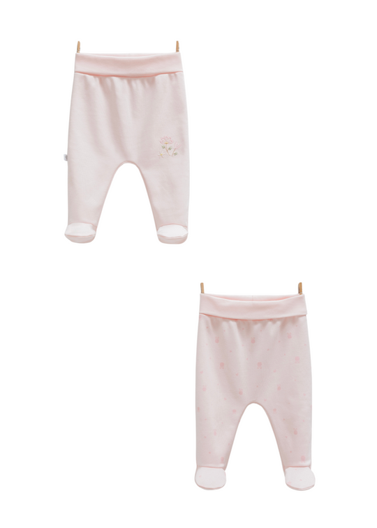 Set 2 Perechi de Pantaloni din Bumbac cu Picior Roz cu Flori APK1485 Mell Sweet Baby