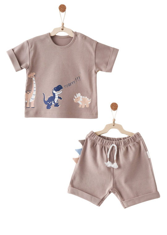 2-Piece T-Shirt and Shorts Set, Beige with Dinosaur AC26733 Andywawa