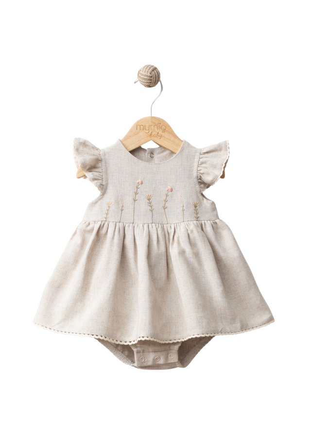 Body Bej Fara Maneci cu Broderie Flori pe Bust 4237 MyMio