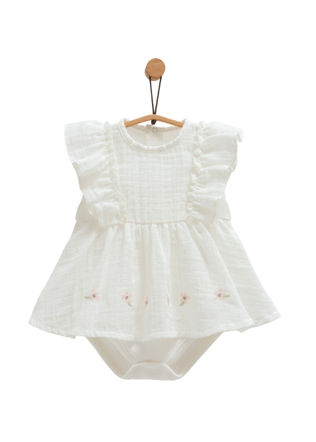 Body Tip Rochita din Muselina Crem Little Girl BK1666 Mell Sweet Baby