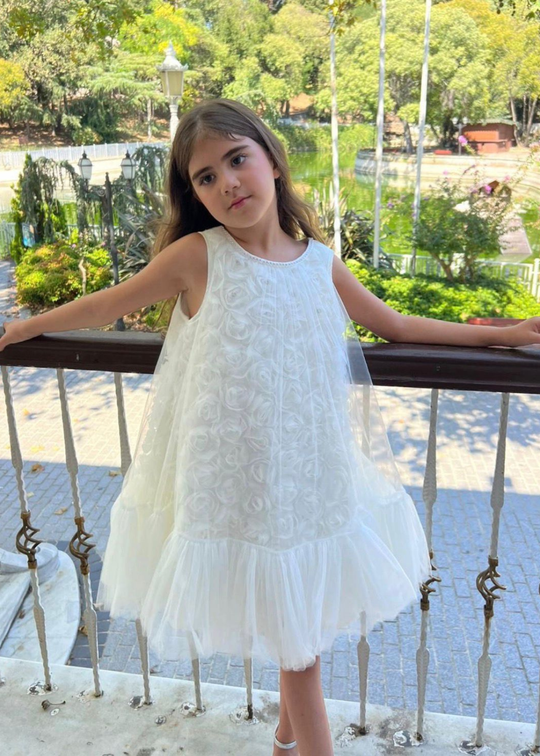 Ivory ceremony dress with tulle and 3D roses art 3306 Mon Princess