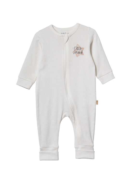 Salopeta Lunga din Bumbac Organic Crem cu Fermoar Stea Bej Little Prince CSYR4527 Baby Cosy