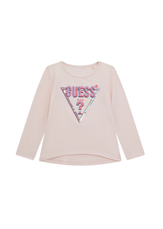 Guess Long Sleeve Blouse with Pink Logo K4BI13 J1314 G6K9