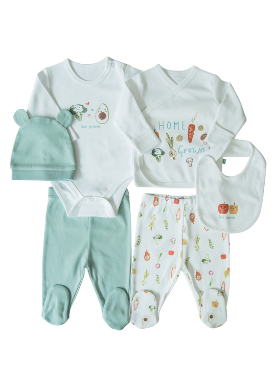 White 6 Piece Set with Veggie Love Organic Cotton Print S42043 KitiKate