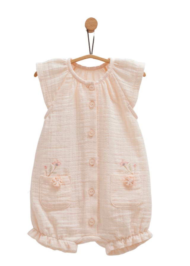 Salopeta Scurta Muselina Somon cu Nasturi Little Girl TK1659 Mell Sweet Baby