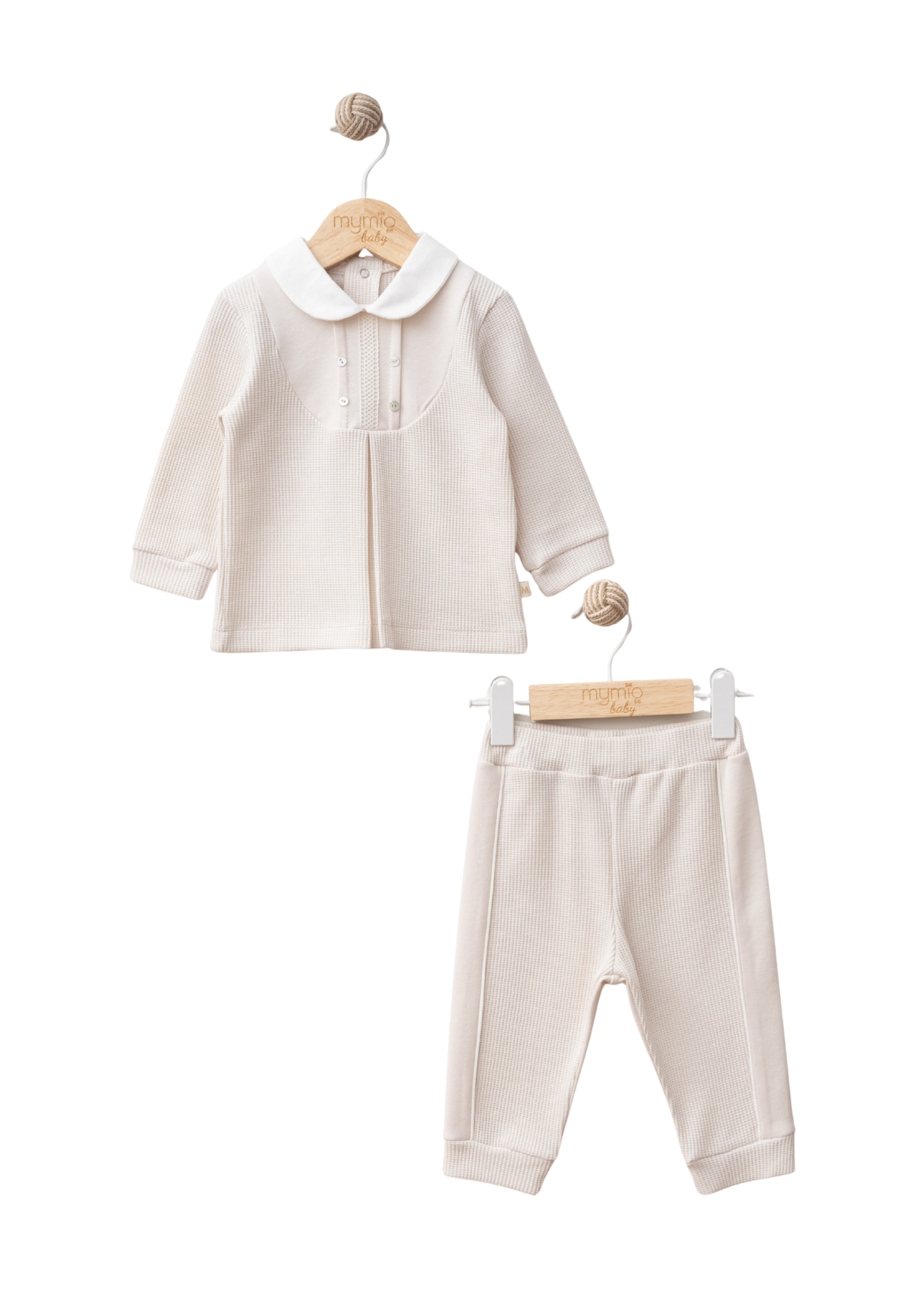 Set 2 Piese Bej Bluza cu Guler si Pantaloni Lungi 4385 MyMio