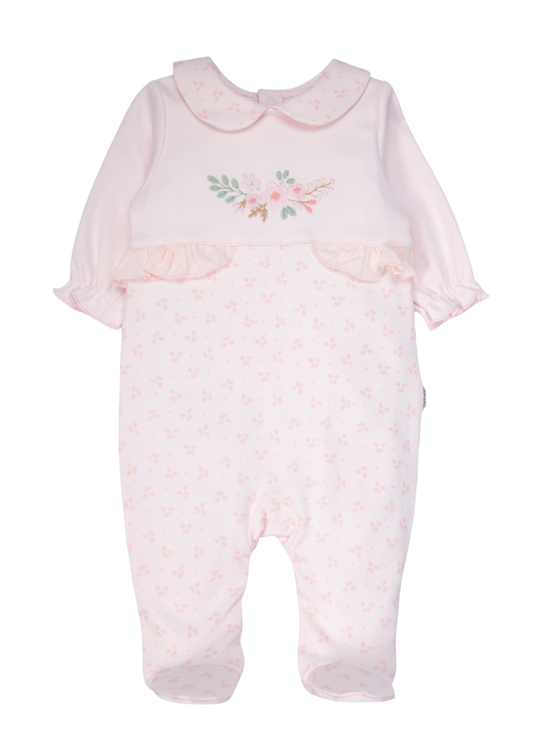 Salopeta cu Botosei si Guleras Rotund, Broderie Florala pentru Fetite T4338 – Bebetto
