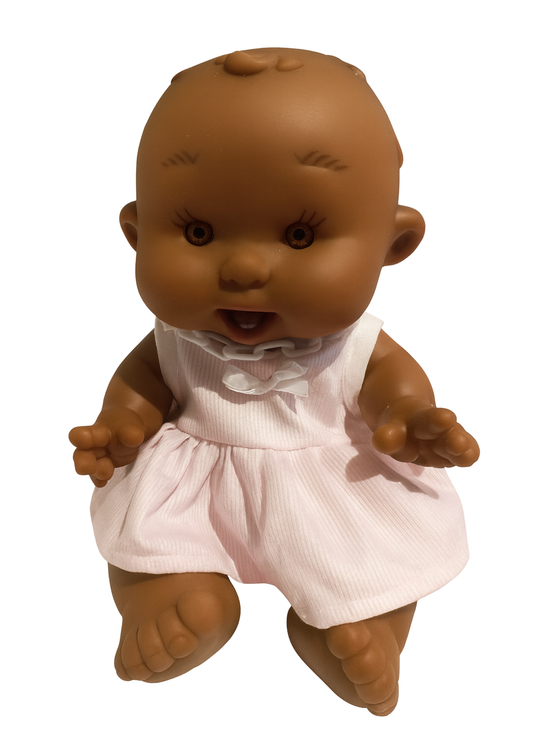 Papusa Parfumata Negresa cu Rochita Roz cu Buline Albe - 26 cm - 0444 - Nines